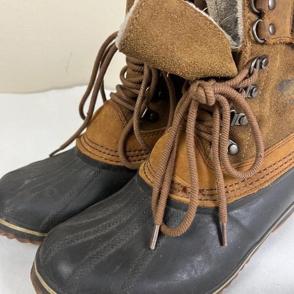 Sorel Winter Fancy Lace II Womens Boots US 8.5 Brown Leather Mid Calf Insulated - Picture 7 of 11